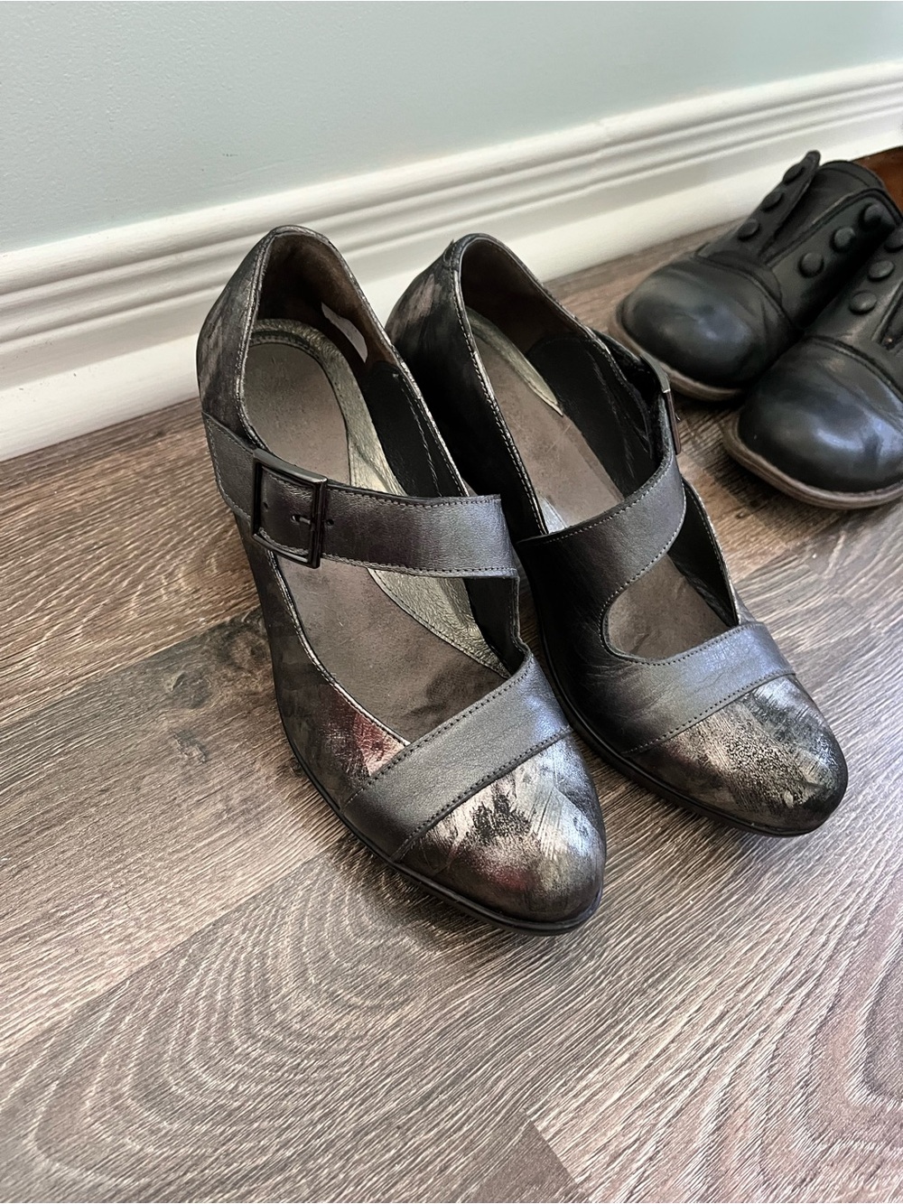 Naot Metallic Black Mary Jane Heels